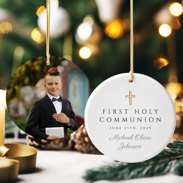 Foto Religiöse Cross Boy Erste Kommunion Keramik Ornament (Photo Religious Cross Boy First Communion Ceramic Ornament)