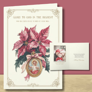 Foto Religiöse Jesus Poinsettia-Schrift Feiertagskarte