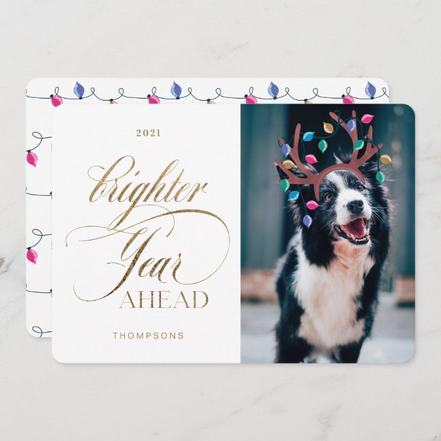 Foto-Rentierleuchten im helleren Jahr Feiertagskarte (Vorne/Hinten)