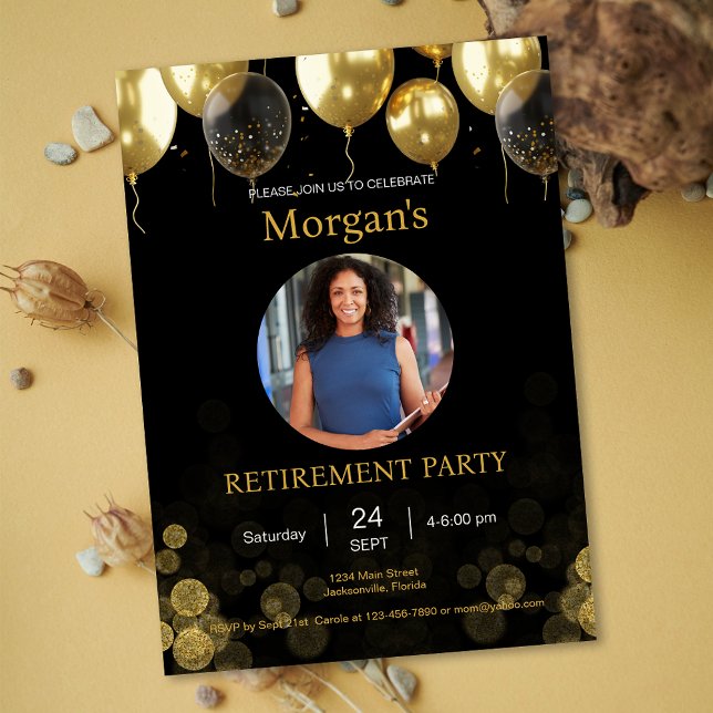 Foto Retirement Party Gold Ballon Save the Date Einladung (Photo Retirement Party Gold Balloon Save the Date Invitation)