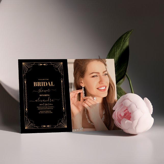 Foto Retro Art Deco Dunkles Brautparty Einladung (Von Creator hochgeladen)