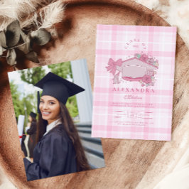 Foto Retro Coquette Pink Bow Abschluss Einladung