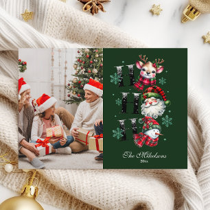 Foto Retro Gingham Weihnachtsmann & Freunde Weihna Feiertagskarte