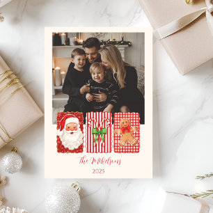 Foto Retro Gingham Weihnachtsmann Lebkuchen Weihna Feiertagskarte