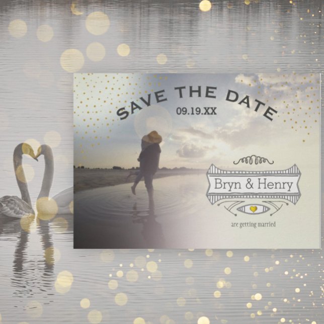 Foto Retro Gold Lights Gold Save the Date (Von Creator hochgeladen)