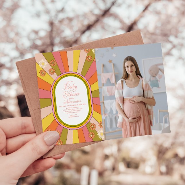 Foto Retro Groovy 70er Jahre Kinderdusche Einladung (Von Creator hochgeladen)