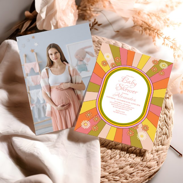 Foto Retro Groovy 70er Jahre Kinderdusche Einladung (Von Creator hochgeladen)