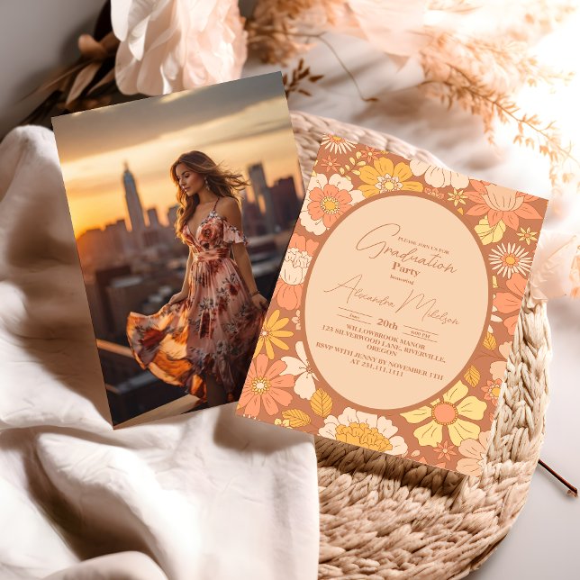 Foto Retro Groovy 70er Jahre Themed Abschluss Einladung (Von Creator hochgeladen)