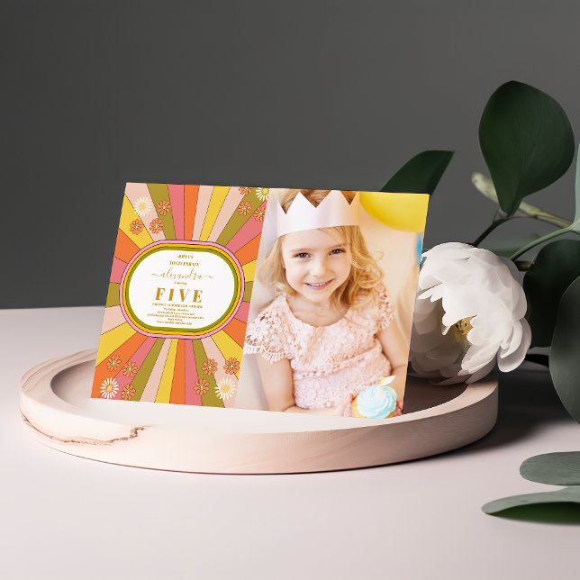 Foto Retro Groovy 70er Jahre Themed Kindergeburtst Einladung (Von Creator hochgeladen)