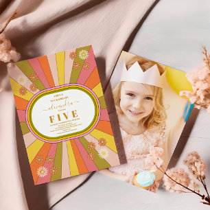 Foto Retro Groovy 70er Jahre Themed Kindergeburtst Einladung