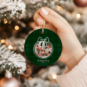 Foto Retro Grün Kariert Whimsical Weihnachten Keramik Ornament