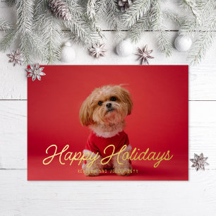 Foto Retro Script Happy Holidays Gold Folien Feiertagskarte