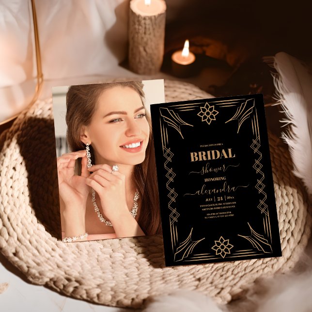 Foto Roaring 20er Jahre Gold Art Deco Bridal Einladung (Von Creator hochgeladen)