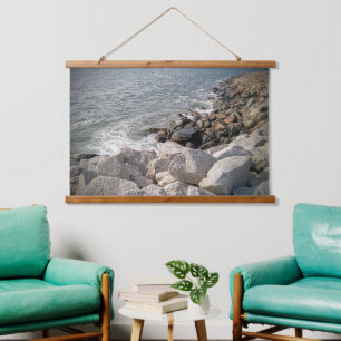 Foto Rocky Ocean Shore Wandteppich Mit Holzrahmen