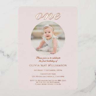 Foto Rosa 1. Geburtstag Rose Gold Folien-Einladung Folieneinladung