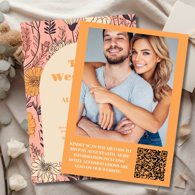 Foto Rosa Gelborange Wildblumen Hochzeit Einladung (Von Creator hochgeladen)