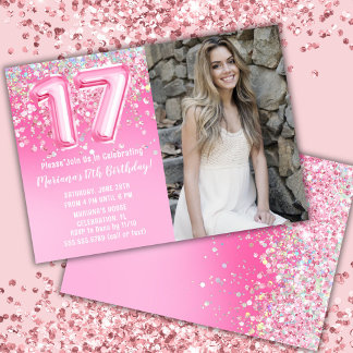 Foto Rosa Glitzer 17. Geburtstag Einladung