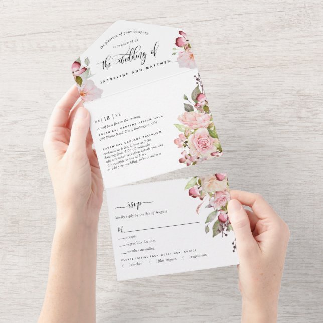 Foto, Rosa, Rose, Burgunder Hochzeitsriss von UAWG All In One Einladung (Abreißen)