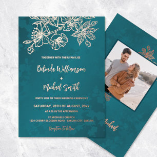 FOTO Rose Gold Aquamarine Blumenhochzeit Folieneinladung