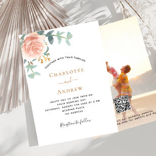Foto Rose Gold florales Foto QR UAWG Hochzeit Einladung
