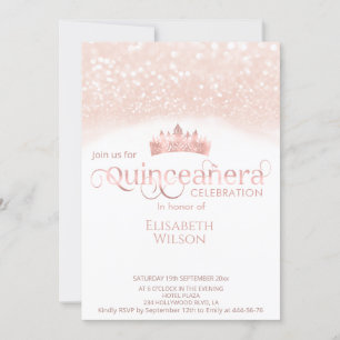 Foto Rose Gold glittery tiara Quinceañera Einladung
