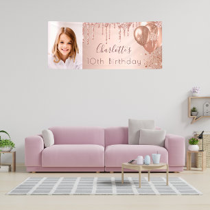 Foto Rose Gold Glitzer Monogramm Banner