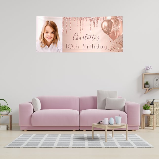 Foto Rose Gold Glitzer Monogramm Banner (Von Creator hochgeladen)