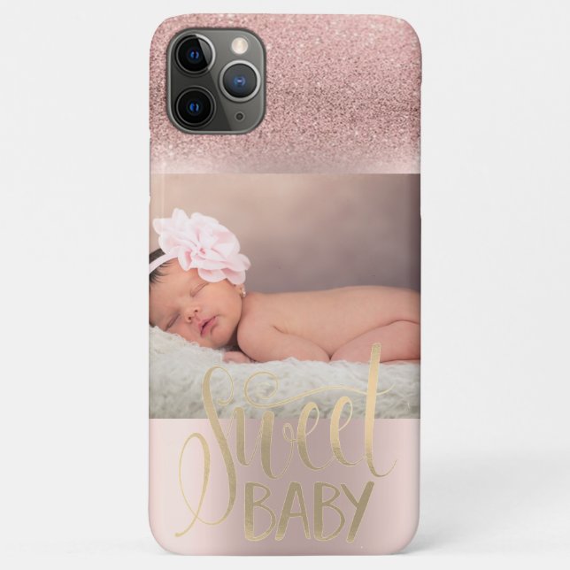 Foto Rose Gold Glitzer Ombre Sweet Baby Case-Mate iPhone Hülle (Rückseite)