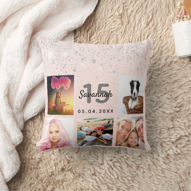 Foto Rose Gold Glitzer Rosa Quinceanera Kissen (Decke)