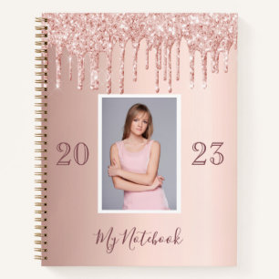 Foto Rose Gold Glitzer Tropfen Gürtelmädchen Tageb Notizbuch