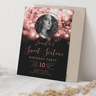 FOTO Rose Gold Hollywood Lights Sweet 16 Party Einladung