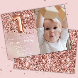Foto Rose Gold Kids Girl 1. Geburtstag Party Einladung