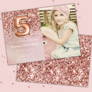 Foto Rose Gold Kids Girl 5. Geburtstagsparty Einladung
