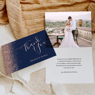 Foto Rose Gold Navy Blue Wedding Vielen Dank Karte