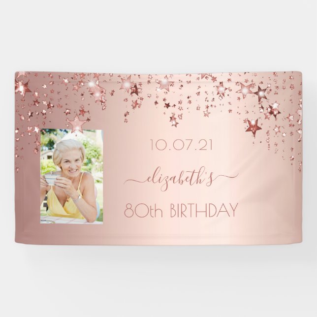 Foto-Rose Gold Rosa-Glitterstars Banner (Horizontal)