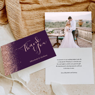 Foto Roségold Glitter Lila Hochzeit Danke Karte
