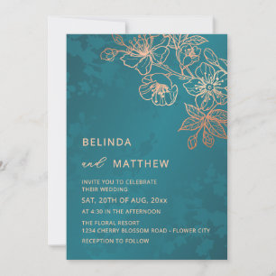 Foto-Roségold-Teal-Hochzeit Einladung