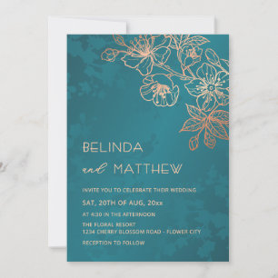 Foto-Roségold-Teal-Hochzeit Einladung