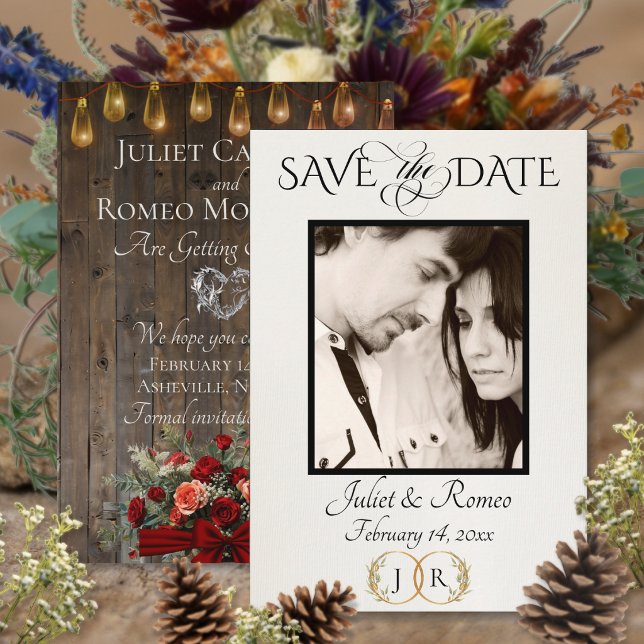 Foto, Rosen & Blatt-Monogramm - Rot Save The Date (Von Creator hochgeladen)