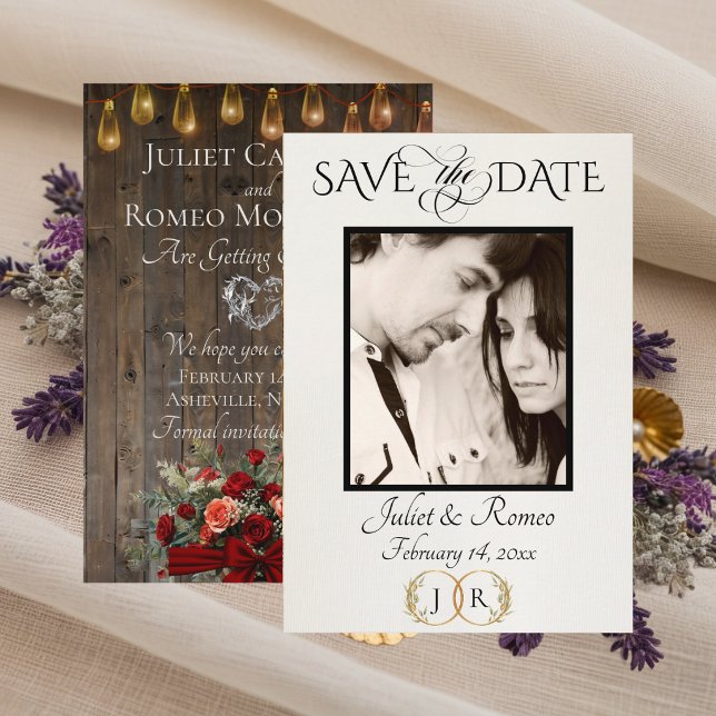 Foto, Rosen & Blatt-Monogramm - Rot Save The Date (Von Creator hochgeladen)