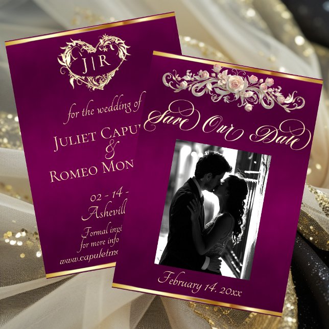 Foto, Rosen & Monogramm - Pflaume Save The Date (Von Creator hochgeladen)