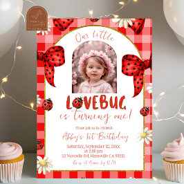 Foto Rot Kariert Schleife Kokette Lovebug Geburtst Einladung