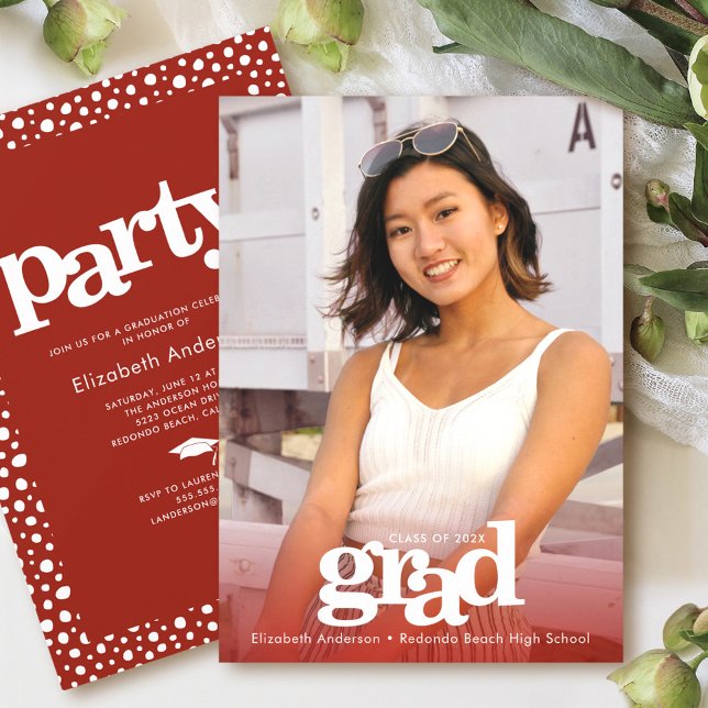 Foto rot kühn moderne grad Party einfach elegant Einladung (Von Creator hochgeladen)