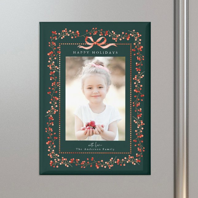 Foto Rote Berry Rahmen Grün Weihnachten Magnet (Von Creator hochgeladen)