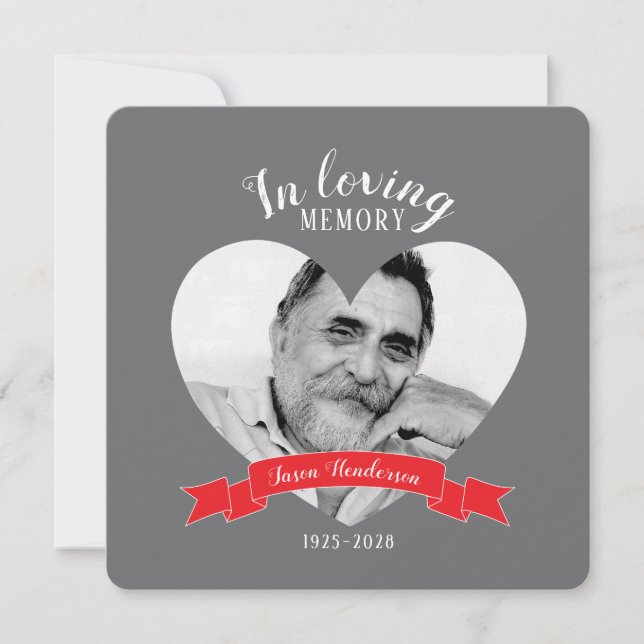 Foto Rote Schleife lädt zum Gedächtnisdienst ein Einladung (Vorderseite)