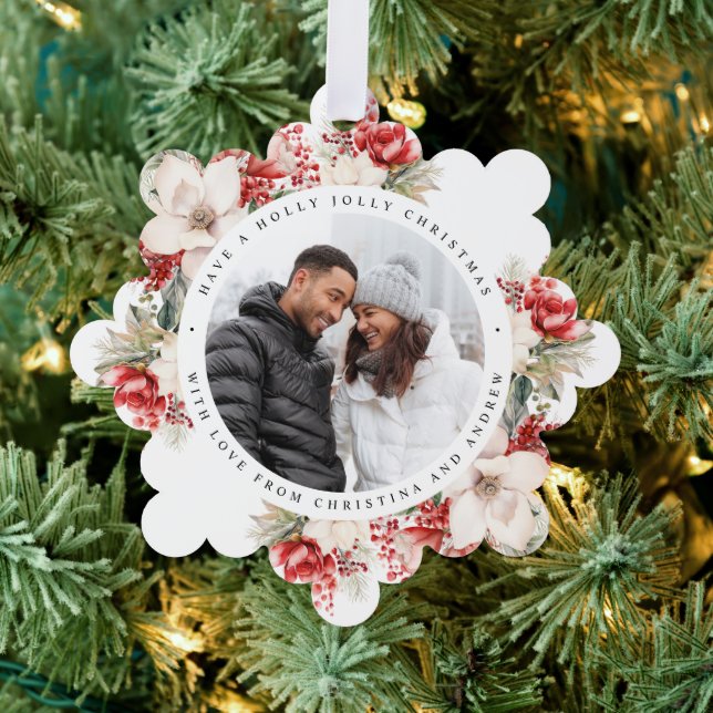 Foto Rote und weiße Blume Ornament Karte (Insitu (Baum))