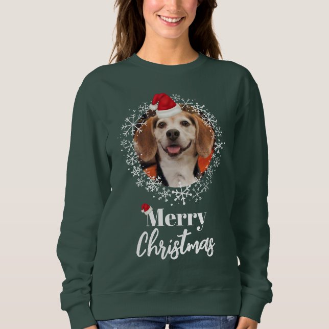 Foto Rote Weihnachtsmannmütze Dunkelgrüne Weihnach Sweatshirt (Vorderseite)