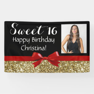 Foto-roter GoldGlitzer-Bonbon 16 Geburtstags-Party Banner