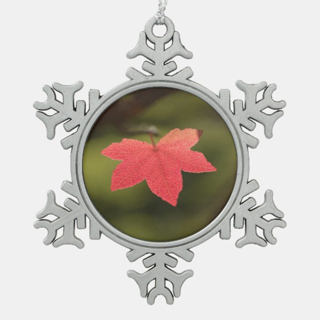 Foto "Roter Herbst" Schneeflocken Zinn-Ornament (Vorderseite)
