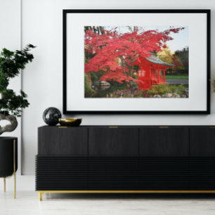 Foto Rotes Japanisches Ahorn und Gartenschrein Poster